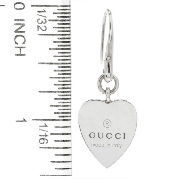 ✨️  Gucci trademark logo SS.925 heart charm dangle earrings ✨️ - Picture 2 of 8